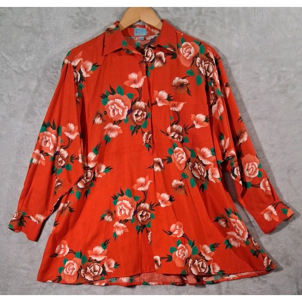 VTG 80s Album By Kenzo Floral Blouse Orange Boho Oversized Shirt Made In France